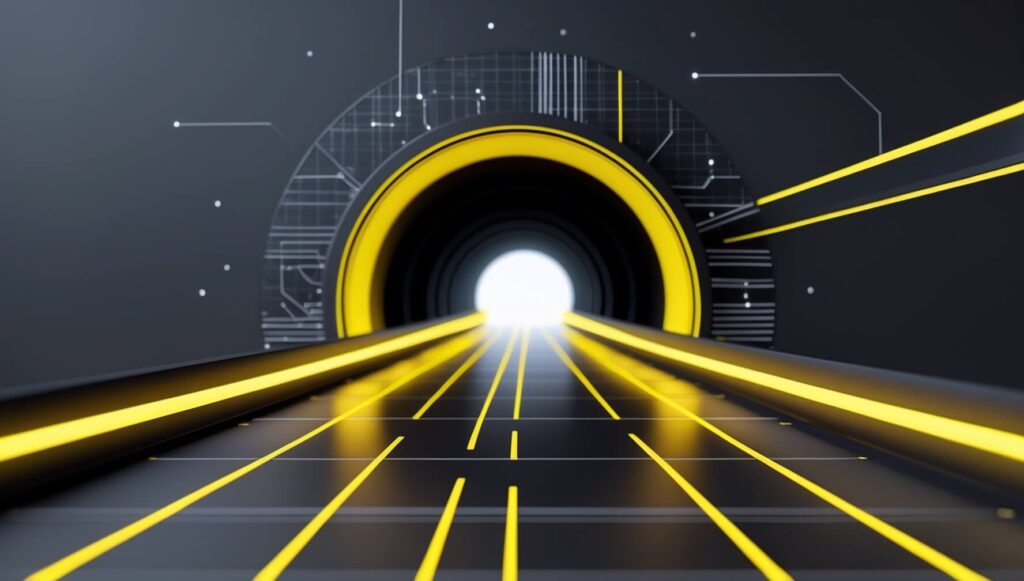 VPN Basics: What It Is, When You Need It, and How to Choose VPN Basics - Black and yellow illustration showing a protected digital tunnel representing how a VPN works.