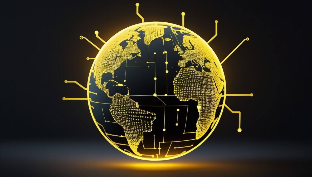 Home Glowing digital globe representing global cybersecurity and user trust
