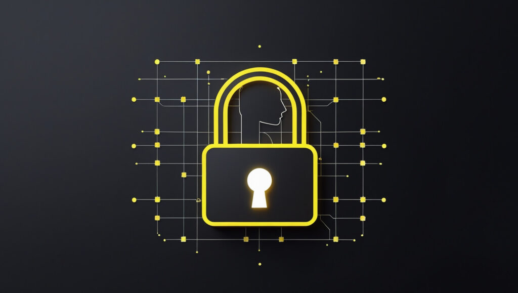 Black and yellow illustration of companies collecting user data for profit